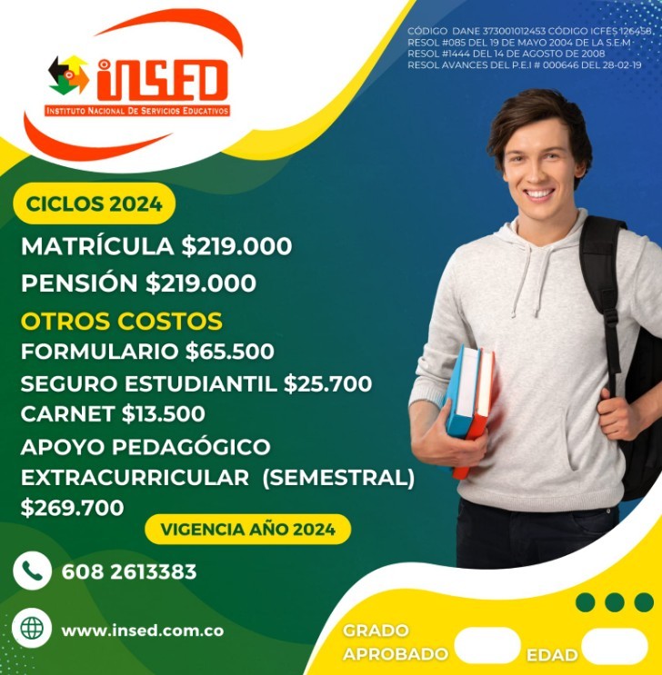 Costos educativos Validación del bachillerato Virtual para adultos en INSED